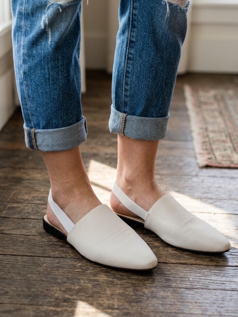 Vintage Rio Sunwear Off-White Canvas Slingback Flats - Women's Size 6